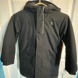 MEC children’s hooded parka, in black, size 6. Fully insulated and waterproof.